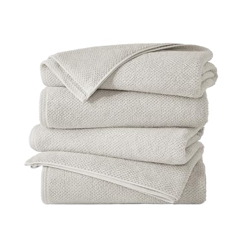 Great Bay Home 100% Cotton 4 Pack 54x27 Bath Towel Set - Absorbent, Quick-Drying, Durable Towels for Bathroom Decor - Low-Twist, Two-Ply Fibers (Light Grey) - color: 03 Light Grey, size: Bath Towel (Pack of 4)