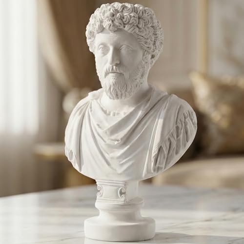 Marcus Aurelius Bust - Elegant Marble Statue for Home Decor and Philosophy Book Collections | Inspirational for Stoicism and Meditations