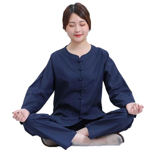Meditation Clothing Meditation Clothes Suit,Chinese Round Neck Cloths Meditation Cloths Buddha Unisex - color: Blue, size: Large