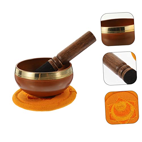 1set Tibetan Singing Bowl Meditation Set Mallet Cushion Handcrafted Copper Bowl for Yoga Mindfulness Sound Healing Diameter Orange
