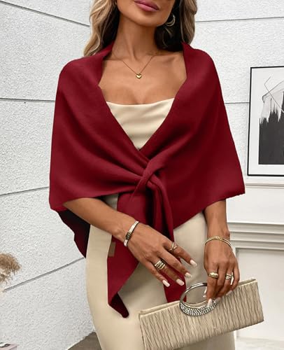 Women's Pashmina Shawl Wraps for Evening Dresses Wedding Bridal Open Front Poncho Cape Soft Large Scarf - color: Burgundy