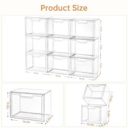 Purse Organizer for Closet,Clear Acrylic Display Case for Handbag Organizer, Purse Storage Box with Magnetic Door, Plastic Storage Bins for Book, Collectibles, Cosmetic (9 Pack)