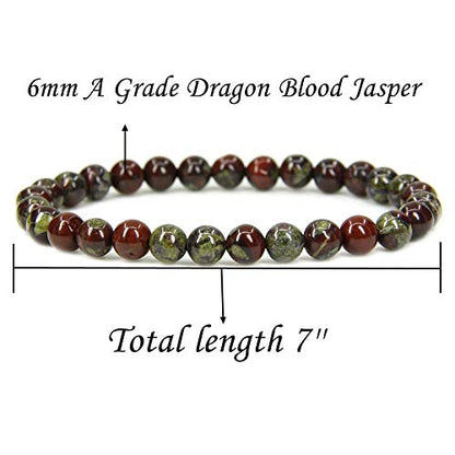 Angelstones Handmade Natural Healing Gemstone 6mm Round Beads Stretch Crystal Bracelet 7 Inch Unisex - color: Dragon Blood Jasper