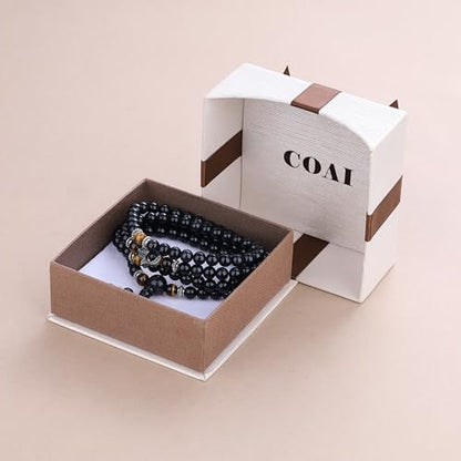 COAI 108 Mala Beads Hamsa Hand Bracelet, Wrap Bracelet Beaded Necklace for Men Women - style: Obsidian