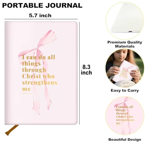 Preppy Bow Lined Journal Notebook for Women Men, 200 Pages A5 Hardcover Leather Journals for Writing & Note Taking, Bible Verse College Ruled Notebook Diary Notepad, Christian Gifts - color: Multi 1302