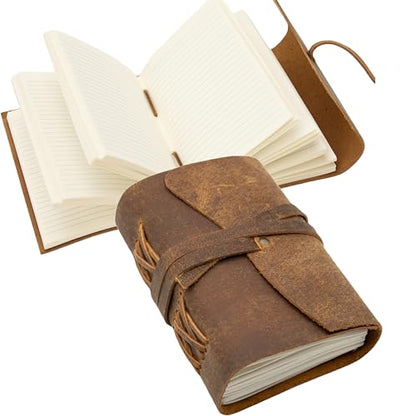 WANDERINGS Vintage Leather Journal - 4" x 6" - Small Antique Hand-Crafted Rustic Leather with Bound Lined Paper - Writing Notebook Perfect for Travelers, Writing Shadows Journal a Grimoire Sketching