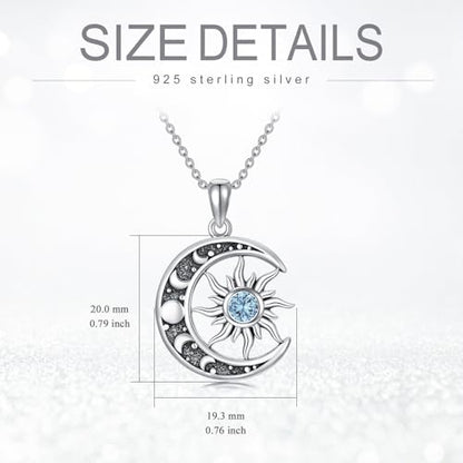 Sun and Moon Necklace 925 Sterling Silver Sun Moon Pendant Gemstone Jewelry Gifts for Women - style: March