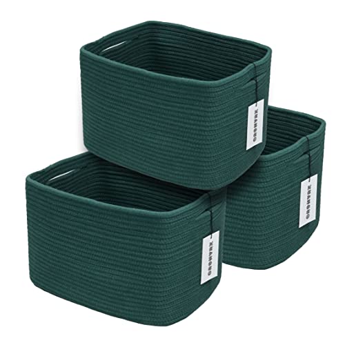 Cotton Rope storage Basket Bins15X10X9.3“ Basket for Organizing Shelves Rectangle Decorative Baskets For storage Clothes Toys Books Towels Square Wicker Nursery basket organizer 3 pack Dark green - color: dark green