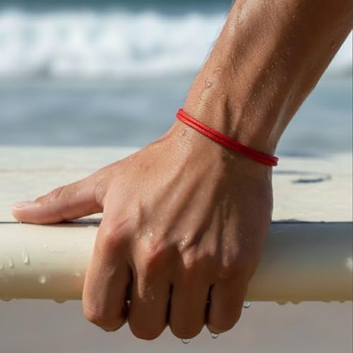 Red String Bracelet for Men and Women - Adjustable Kabbalah Protection Cord - Waterproof Nylon - Surfer, Strength, Power, Talisman, Good Luck Charm, Energy, Red String of Fate, Love, Evil Eye (1)