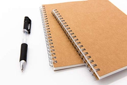 Soft Cover Spiral Notebook Journal 2-Pack, Blank Sketch Book Pad, Wirebound Memo Notepads Diary Notebook Planner with Unlined Paper, 100 Pages/ 50 Sheets, 7.5 inch x 5.1 inch (Brown) - size: Pack of 2