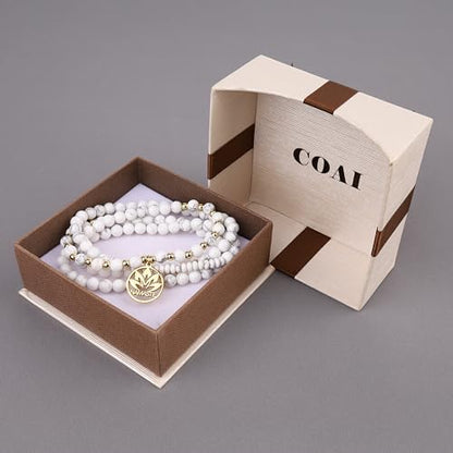 COAI Japamala Namaste Charm 108 Mala Beads Wrap Bracelet Stone Beaded Necklace - style: Howlite