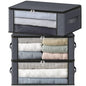 HomeHacks Storage 3-Pack Clothes Organizer Storage Bags Foldable Storage Box with Large Clear Window Sturdy Handles for Closet, Dorm, Pillows, Bedding, Clothes, Blankets, 35L, Gray