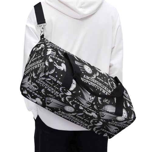 Skull Moon Sun Gothic Witch Board Seamless Black Large Capacity Portable Fitness Bag, Easy to Carry - color: skull moon sun Gothic Witch Board Seamless bl