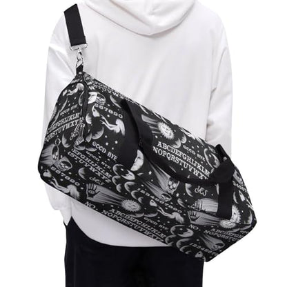 Skull Moon Sun Gothic Witch Board Seamless Black Large Capacity Portable Fitness Bag, Easy to Carry - color: skull moon sun Gothic Witch Board Seamless bl