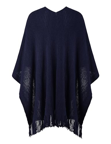 Ferand Shawl Wraps for Women, Cozy Lightweight Poncho Cape with Pockets, Warm for Fall Winter Travel - color: Navy Blue