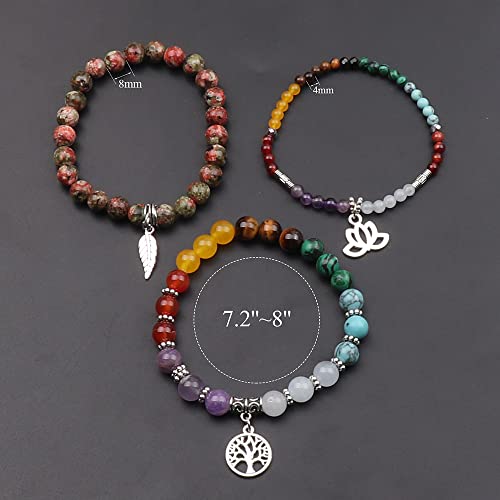Tree of Life Yoga Healing Stone Bracelets,Multilayer Lotus Chakra Stone Reiki Bracelet Sets,Anxiety Crystal Natural Stone,for Women Stress Relief - style: chakra+natural Epidote