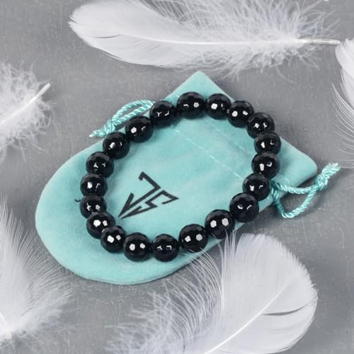 Justinstones Gemstone Crystals Chakra Beads Bracelet Crystal Healing 10mm Round Stretchable Bracelet for Her Gift - color: Faceted Black Agate