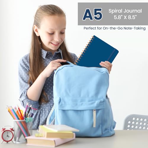 Lined Spiral Journal Notebook, A5 College Ruled Notebook for Journaling, Note-Taking, and Daily Planning, Durable Hardcover with an Elegant Design, Navy - color: G.Navy