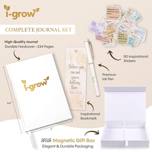 Gratitude Journal for Women (White) - A5 Hardcover Aesthetic Prompt Journal with Gift Box & Pen - 5 Minute Practice for Manifestation, Reflection & Happiness - Includes Stickers & Bookmark - 2026 Gift Set