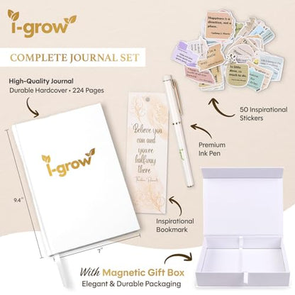 Gratitude Journal for Women (White) - A5 Hardcover Aesthetic Prompt Journal with Gift Box & Pen - 5 Minute Practice for Manifestation, Reflection & Happiness - Includes Stickers & Bookmark - 2026 Gift Set