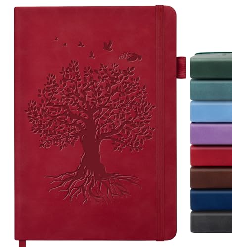 Lined Journal Notebook for Women Men, A5 Hardcover Leather Journals for Writing, 200 Pages Thick Paper, Daily Journal Notebook for Work, School, Note Taking, Business, Travel, College Ruled - color: A-Tree-Red, size: 1 Pack-A5