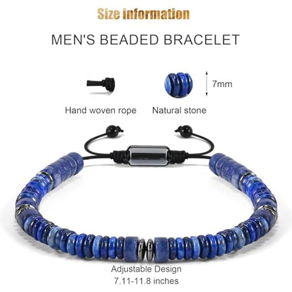 VIBILIA Healing Crystal Bracelets Beaded Bracelets for Men Women Natural Stone Adjustable Bracelets Unique Gifts for Father Son Grandfather Brother Friend - color: Lapis Lazuli