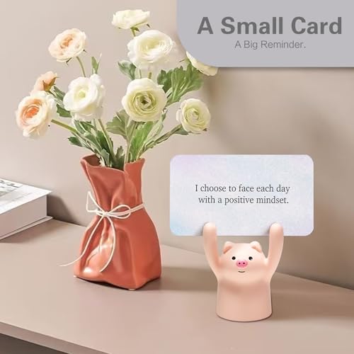 SWITHOM Affirmation Cards with Pink Pig Holder – 31 Positive Daily Messages for Women to Build Confidence & Joy – Cute Aesthetic Desk Accessories, Self-Care Motivational Gift & Inspirational Gifts for Women, Best Friend, Sister