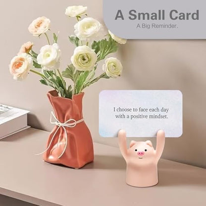 SWITHOM Affirmation Cards with Pink Pig Holder – 31 Positive Daily Messages for Women to Build Confidence & Joy – Cute Aesthetic Desk Accessories, Self-Care Motivational Gift & Inspirational Gifts for Women, Best Friend, Sister