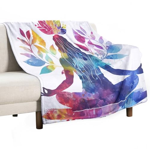 Colorful Floral Meditation Throw Blanket, Soft Cozy Warm Abstract Boho Mandala Yoga Flannel Blankets for Sofa Couch Bed, 40x50 Inch - color: Colorful Floral Meditation, size: 40"x50"