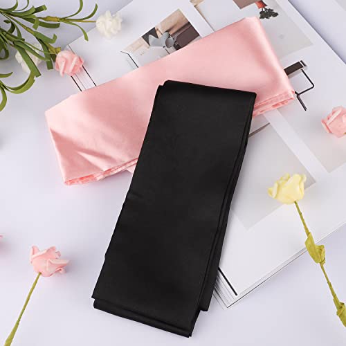 2Pcs Satin Eye Mask Sleep Mask, Adjustable Blindfold Soft Satin Eye Covers Gift for Travel, Nap, Meditation,157cm/62inch (Black+Pink)