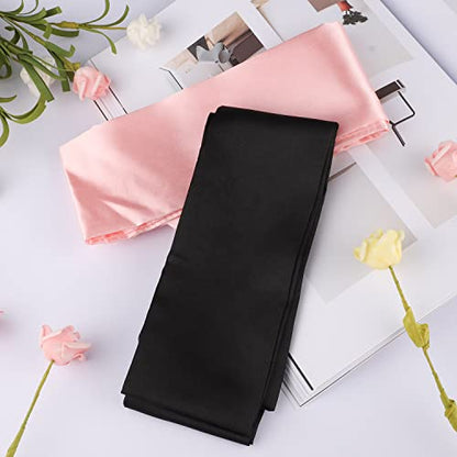2Pcs Satin Eye Mask Sleep Mask, Adjustable Blindfold Soft Satin Eye Covers Gift for Travel, Nap, Meditation,157cm/62inch (Black+Pink)