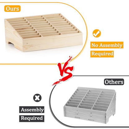 30-Grid Wooden Cell Phone Holder Desktop Organizer Storage Box for Classroom Office (30-Grid) - size: Natural 30-Grid