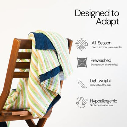 Salt Earth 100% Cotton Muslin Throw Blanket, Gauze Blanket 50"X60" Throw 6 Layered for Couch, Bed, Living Room, Home,Lightweight & All Season Blankets & Throws, Skin Friendly (Dress Blue/Print) - color: Dress Blue/ Print, size: 50"X60" Throw