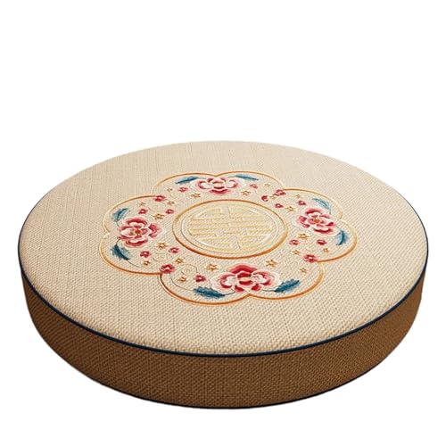 Round Linen Texture Meditation Floor Cushion Non-Slip Thick Floor Seat Pillow Cushion for Yoga, Tatami, Fireplace, Living Room, Beige 03, 15.7" L x 15.7" W x 2" H - color: Beige 03, size: 15.7"L x 15.7"W x 2"H