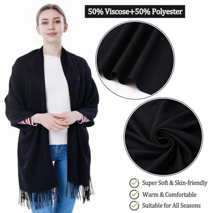 Pashmina Scarf and Shawl - Soft Women Pashminas Wrap for Wedding Evening Party dresses - color: B#. Black