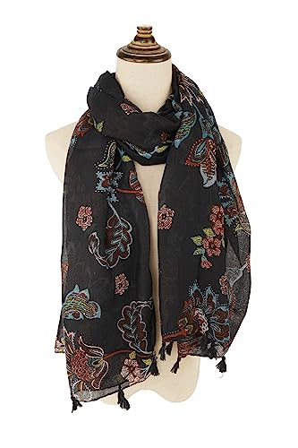 YOUR SMILE Large Boho Scarf for Women Lightweight Floral Printed Scarves Fall Winter Fashion Fringed Shawl wraps - color: 04 Navy Flower