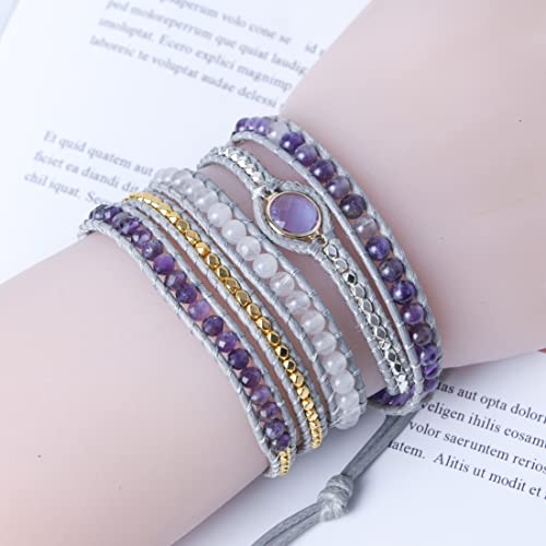 Boho Handmade Natural Stone Wrap Jasper Agate Bracelets Crystal Beads Bracelet Jewelry - color: Color12