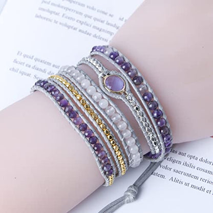 Boho Handmade Natural Stone Wrap Jasper Agate Bracelets Crystal Beads Bracelet Jewelry - color: Color12