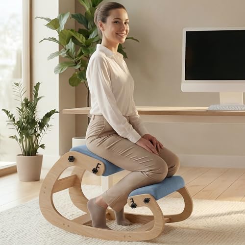 NYPOT Ergonomic Kneeling Chair with Adjustable Seats - Knee Chair for Posture Correction & Kneel Rocking Stool for Desk - Back Pain Relief for Home and Office, Supports 250 pounds - 5 Years Warranty - color: Dusty Sky Blue