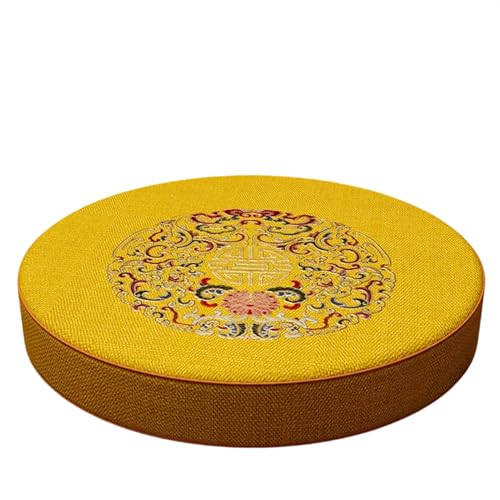 Round Linen Texture Meditation Floor Cushion Non-Slip Thick Floor Seat Pillow Cushion for Yoga, Tatami, Fireplace, Living Room, Yellow 01, 19.7" L x 19.7" W x 2" H - color: Yellow 01, size: 19.7"L x 19.7"W x 2"H