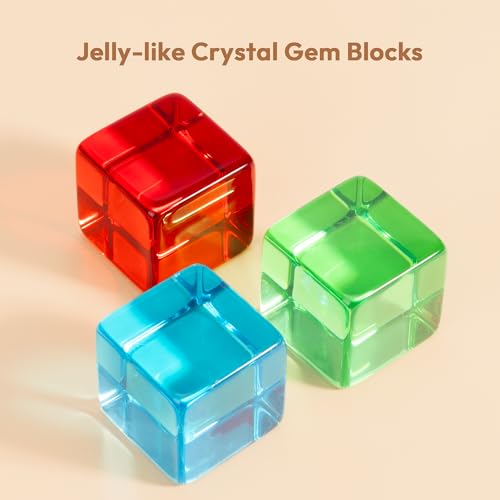 Woodtoe Large Building Blocks for Toddlers, Montessori Stacking Toys for 1 2 3 4 Year Old Baby Boys Girls, No Choking Hazard, Big Acrylic Gem Cubes Rainbow Blocks, STEM Sensory Toy Gifts for Kids 1-3 - style: 3 PCS Large Acrylic Blocks