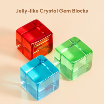 Woodtoe Large Building Blocks for Toddlers, Montessori Stacking Toys for 1 2 3 4 Year Old Baby Boys Girls, No Choking Hazard, Big Acrylic Gem Cubes Rainbow Blocks, STEM Sensory Toy Gifts for Kids 1-3 - style: 3 PCS Large Acrylic Blocks