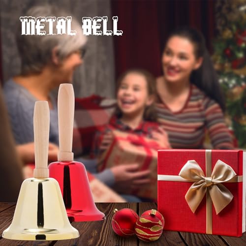 jojofuny 2 Pack Hand Bells with Handle Metal Rattle Ring Bell for Outdoor Camping Safety Holiday Decoration Classroom Use 4.72X2.48X2.48 Inch