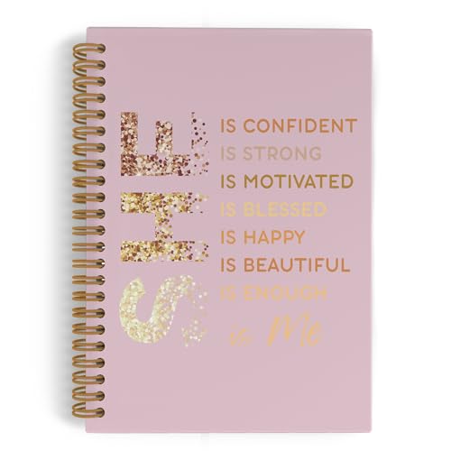 Pink Gold She Is Me Spiral Notebook, Inspirational Self Care Journal Notebook, Self Love Notebooks for School Work, Positive Affirmations Office Supplies Gifts for Women Girls, 5.5x8.3 Inch - color: pink she, size: 5.5x8.3