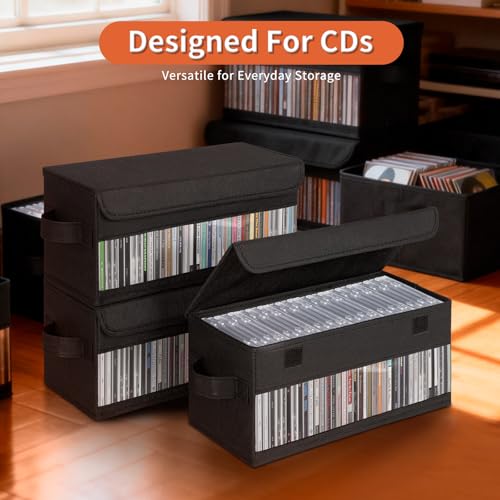 Home CD Storage Case Organizer Bag for Cassette CD, Portable and Large Capacity with Transparent Cover Carrying Handles and Zipper, Black (Black-Side Window, 2 Pack) - size: 2 Pack