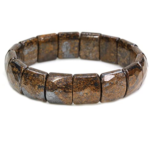 Keleny Gemstones Semi Precious 15mm Square Grain Faceted Beaded Stretch Bangle 7.5 Inch Unisex - color: Brown Bronzite
