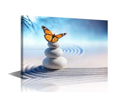 Rebotipy Butterfly On Spa Massage Stones In Zen Garden Pictures Bathroom Wall Decor Prints Living Room Canvas Calming Still Life Modern Artwork Meditation Bedroom Decor 12x18 inch - color: Artwork 09, size: 18x12 in
