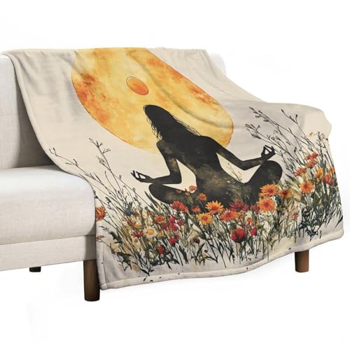 Mystical Meditating Yoga Throw Blanket for Couch Bed, Soft Cozy Floral Field Art Deco Moon Sofa Decor Blankets for Women, Men, 40"x50" - color: Mystical Meditating Yoga, size: 40"x50"