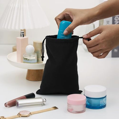 Black Cotton Drawstring Bags, Reusable Quality with Double String, For Pantry Gifts Stationery - Pack of 6 (Black Cotton Blend, 5 x 7 Inch) - color: Black Cotton Blend, size: 5 x 7 Inch