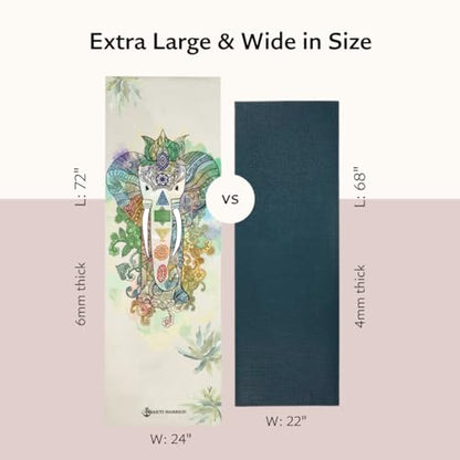Shakti Warrior TPE Yoga Mat - Artist Designed, Premium eco friendly mats, Non Slip, Non toxic, Great For Regular & Hot Yoga, Pilates and Workouts (72 inch x 24 inch x 6mm thick) - color: Elephant